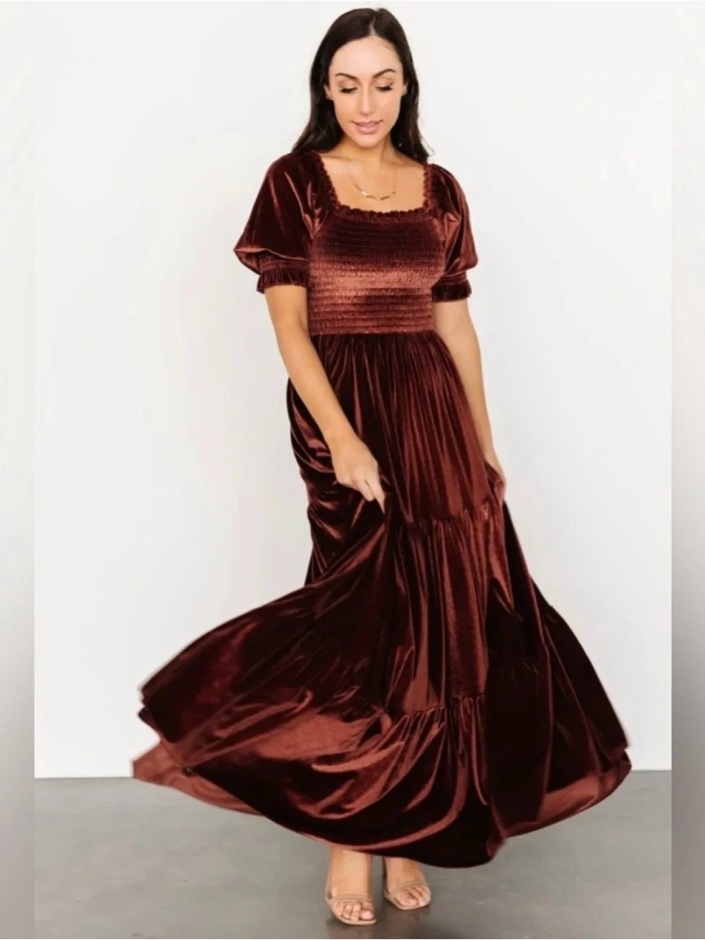 Baltic Born Velvet Clara Smocked Maxi Dress Brown NWT Size L Boho Fairy Cottage